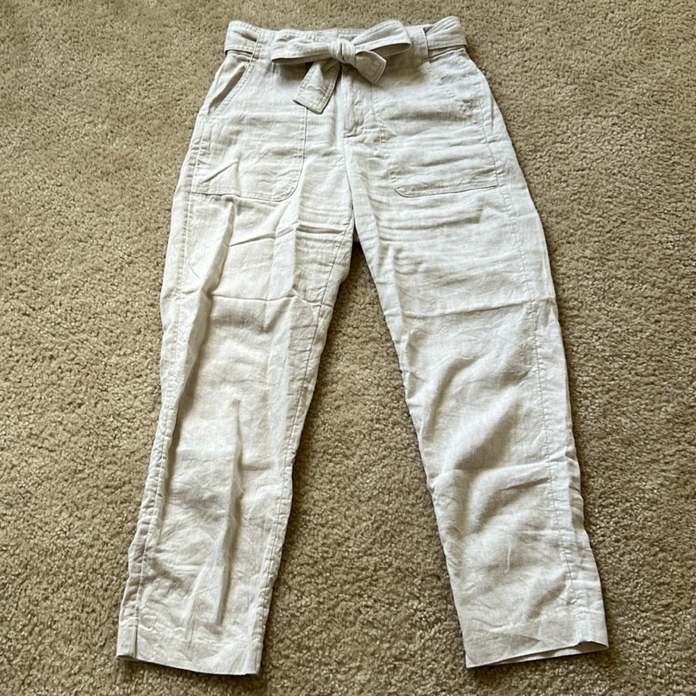 High Waisted Linen Pants with Tie Waist